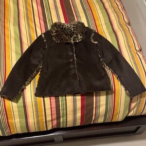 True Grit Brown Suede leopard print Brown Faux Fur Women's Jacket